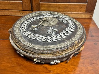 Leather Tribal Basket  With Lid