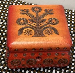 Carved And Embellished  Box With  Inlaid Brass And Hinged Lid