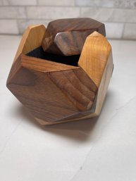 10 Sided Geometric Carved Wood Box W/ Slide Top.