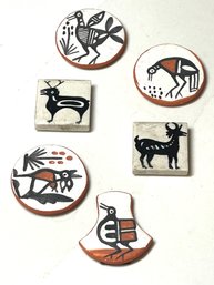 Native American/primitive  Magnets WithPottery Figurines Or Symbols.  Set Of 6
