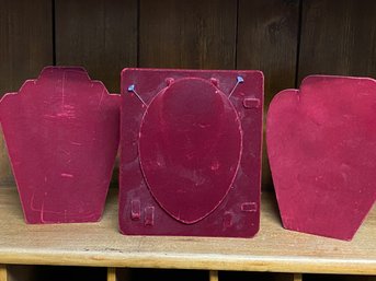 Three Vintage Velvet Jewelry Displays With 2 Vintage Jewel Top Pins