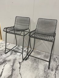 Crate And Barrel Tig Counterstools X 2  Black Metal With Bronze Accents: Great Design And Texture