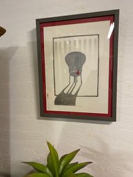 Stylistic Print Of Chair And Apple Signed And Matted