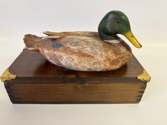 Vintage Wooden Box With Mallard Duck Topper