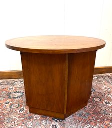 LANE: Mid Century Modern Hexagonal Cabinet, Walnut, 2 Doors, Round Top