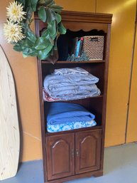Large Wooden Hutch With Misc Blankets Pillows And Decore**