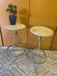 Pair Of Hairpin Style Stools With Swivel Seats Can Also Work As Side Tables