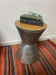 Cool Decorated Metal And Wood Small Table With Some Dents But Still Nice