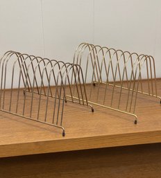 Vintage Mid Century Modern Brass Record Racks, Set Of 2