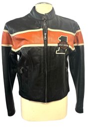 Harley Davidson Womans Race #1 Black Leather  Jacket With Orange Stripe