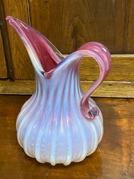 Incredible Opalescent Pink And White Glass Pitcher