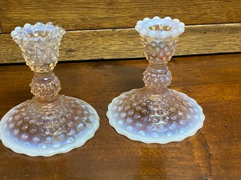 Pair Of Hobnail Glass Candle Holders Possibly Duncan & Miller