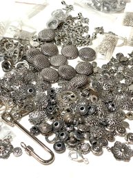 Beads And Findings,  Silver And Pewter Tones Beads, Chain, Findings, Headpins, Clasps, Etc,etc