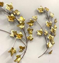 MCM Torched Brass Maple Leaf Sculpture/wall Hanging Set Of 2
