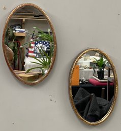 Vintage Oval Mirror Duo With Bronze Metal Frame