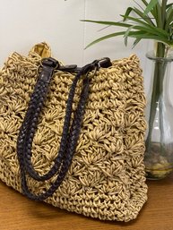 Lovely Woven  Hobo Bag With Double Snap Closure And Leather Like Straps