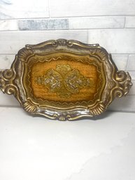 Italian Hand Painted Gold Gilt Tray, Made In Italy. 10.5 X 6.5