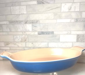 Le Creuset Oval Baking Dish In Vibrant Blue From The Heritage Collection.