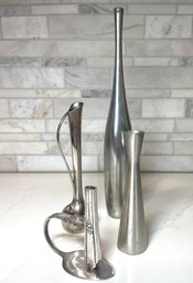 Set Of 4 Silver/ Pewter,  Bud Vases Various Shapes And Sizes