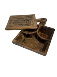 Vintage Hand Carved Wood Swivel Top Box