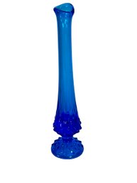 Beautiful Blue Glass Vintage Fenton Hobnail Swung Mid Century Bud Vase