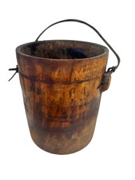 Primitive Wood Bucket  With Leather Handle