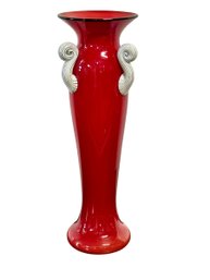 Dehanna Jones Contemporary Hand Blown Glass Red Vase Signed Almost 17 Inches Tall