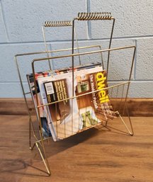 Mid Century Modern Brass Magazine Rack With Coiled Handles.