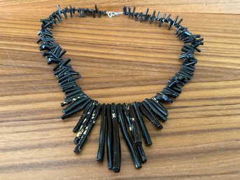 Fabulous Vintage Black Coral Necklace With Gold Specks