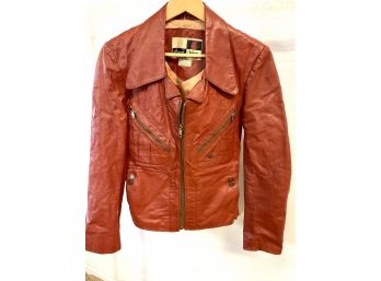 Cool Vintage Chess King Leather Jacket, Fabulous Burnt Red Color  Size 38 Womens