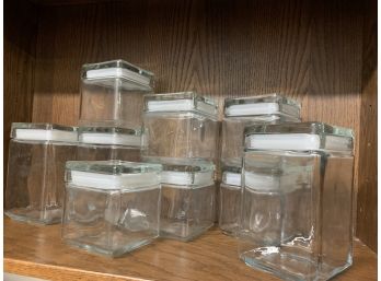 Set Of Nine Stackable Square Glass Storage Containers