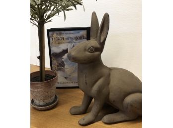 Antique/vintage Heavy Cast Iron Rabbit With Topiary & Those Of The Forest Book Approx. 11 Inches On The Rabbit