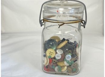 Queen Wide Mouth Vintage Canning Jar Filled With Buttons N Beads