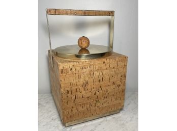 Mid Century Modern Cork And Brass Ice Bucket