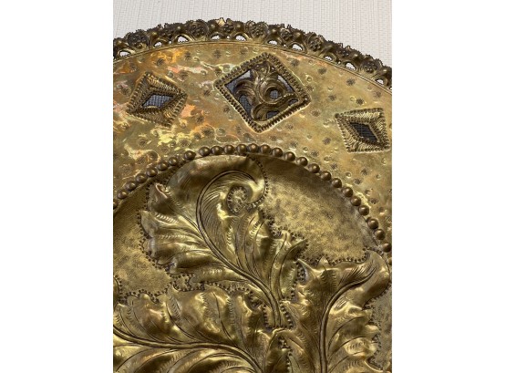 Large Etched And Carved Ornate Brass Platter