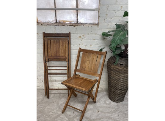 Vintage Wood Folding Chairs, Set Of 2