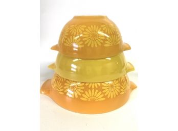 3 Vintage Pyrex Orange Yellow Daisy Sunflower Cinderella Mixing Bowls Set Of 3