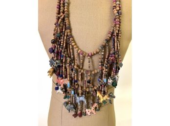 Lovely Necklace With Wood Beads With Animals Figures