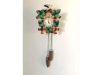 Vintage Lefton Cuckoo Clock Wall Pocket Planter Bird Vase Pine Pendulums