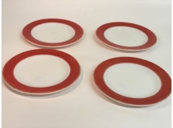 Four Vintage Pyrex Plats 8.25 Inches With Red Band