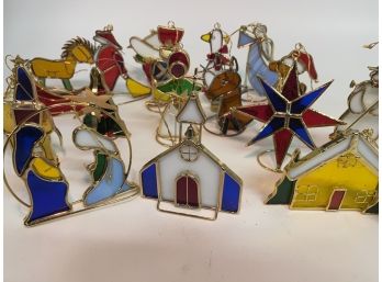 Large Box Of 22 Stain Glass Style Ornaments For Hanging Or Table Display