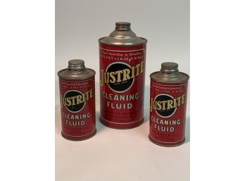 Three Vintage Justright Cleaning Fluid Cans