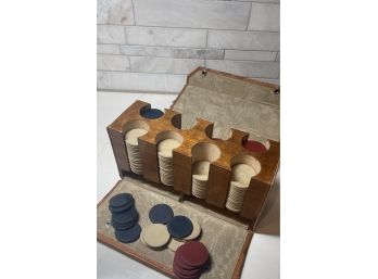 Vintage Poker Chips In Original Leather Box