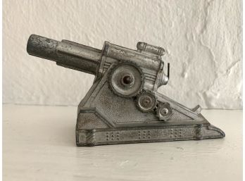 Cannon Spring Loaded Toy Tin Launcher Silver Vintage