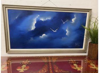 Fabulous Oversized Mid Century Painting Of Seagulls 51x28