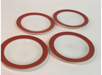 Four Vintage Pyrex 7 Inch Plates With Red Band