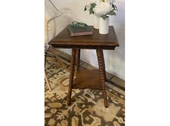 Antique Wood Spindle Leg Square Side Table  16.5 X 24.5