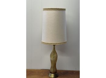 Amazing Mid Century Modern Table Lamp With Textured Glass And Brass Base/ Awesome Shade