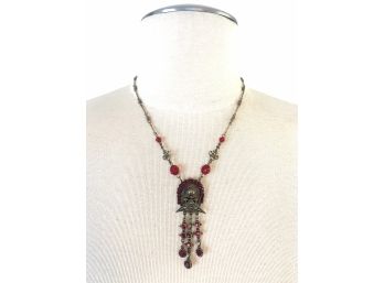 Festive Red & Antique Gold Necklace