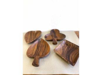 Set Of 4 Mid Century Modern Wood Snack Bowls/ Card Suits